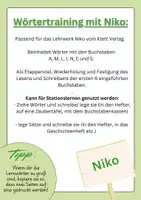 Vorschau - Stationenlernen - Wörtertraining der Buchstaben A,M,L,I,E,N und S mit Niko - Deckblatt