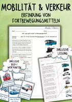Vorschau - Arbeitsblätter - Mobilität und Verkehr - Fortbewegungsmittel Erfindungen (Arbeitsblatt) - Deckblatt