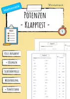 Vorschau - Arbeitsblätter - Potenzen - Klapptest - Deckblatt