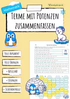 Vorschau - Arbeitsblätter - Terme mit Potenzen zusammenfassen - Übungen - Deckblatt