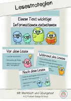 Vorschau - Poster - Lesestrategien Vor- Nach- und während des Lesens + Übungstext und Merkblatt - Deckblatt
