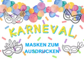 Vorschau - Mal- und Bastelvorlagen - Karneval/ Fasching Masken zum Ausdrucken - Deckblatt