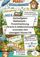Vorschau - Arbeitsblätter - Mathematik – Berechnungen im März - Prozentrechnung, Brüche & Zeitberechnung anwenden (mit Lösungen) | Klasse 7/8 - Deckblatt