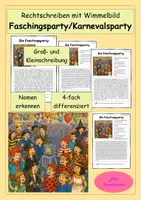 Vorschau - Stundenentwürfe - Rechtschreiben Karneval/Fasching - Groß- und Kleinschreibung - Wimmelbild Faschingsparty/Karnevalsparty - Deckblatt