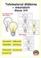 Vorschau - Arbeitsblätter - Glühbirne Tafelmaterial und Arbeitsblatt Klasse 3/4 - Deckblatt
