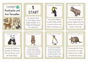Vorschau - Arbeitsblätter - Kontinente und ihre Tiere: Lesespiel & Arbeitsblätter (3./4./5. Klasse) - Seite 1