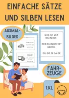 Vorschau - Arbeitsblätter - GROSSBUCHSTABEN Fahrzeuge Kurze Sätze und Silben üben 1. Klasse Erstleser Leseblätter - Deckblatt