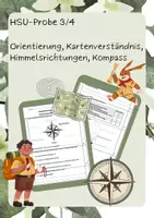 Vorschau - Arbeitsblätter - HSU-Probe Thema "Karte, Kompass, Himmelsrichtungen, Orientierung" (Kl. 3/4) - mit Lösung! - Deckblatt