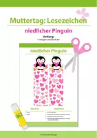 Vorschau - Mal- und Bastelvorlagen - Valentinstag/Muttertag: Lesezeichen - niedlicher Pinguin - Deckblatt