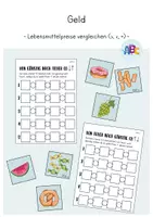 Vorschau - Arbeitsblätter - Geld : Lebensmittelpreise vergleichen >, < (von teuer nach günstig) - Deckblatt
