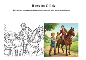 Vorschau - Mal- und Bastelvorlagen - Hans im Glück - Ein Märchen zum Lesen und Ausmalen (+ Fragen + Präsentation) - Deckblatt