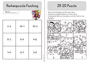 Vorschau - Arbeitsblätter - Rechenpuzzle Fasching🎭 | Zahlenraum bis 20 | 8 Varianten - Seite 3