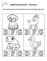 Aperçu - Feuilles d'exercices - Beginning Sounds Coloring Worksheets – Animals - Page 1