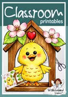 Vorschau - Mal- und Bastelvorlagen - Vogelhaus mit Blüten basteln Farbvorlage Fensterbild Frühling - Deckblatt
