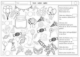 Vorschau - Arbeitsblätter - lesen - suchen - malen Fasching/Karneval - Seite 1