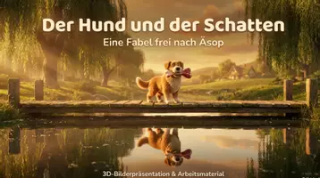 Vorschau - Arbeitsblätter - Der Hund und der Schatten - Fabel - 3D Präsentation & Arbeitsblatt - Deckblatt