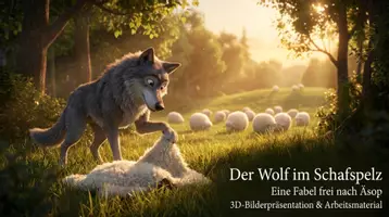 Vorschau - Arbeitsblätter - Der Wolf im Schafspelz digitales Unterrichtsmaterial Fabel - 3D Präsentation & Arbeitsblatt - Deckblatt