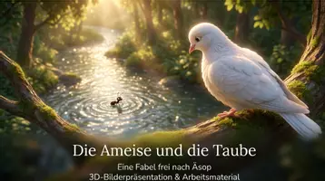 Vorschau - Arbeitsblätter - Die Ameise und die Taube - Fabel - 3D‑Bilderpräsentation + Arbeitsblätter - Deckblatt