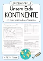 Vorschau - Test - Kontinente & Erde - Lernzielkontrolle / Test (4./5./6. Klasse) - Deckblatt