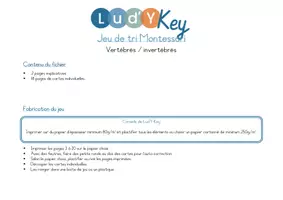 Aperçu - Apprentissages en autonomie - Jeu de tri Montessori vertébré / invertébré – 32 cartes sciences animaux - Page 1