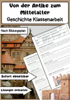 Vorschau - Arbeitsblätter - Von der Antike zum Mittelalter: Klasse 6 Klassenarbeit - Deckblatt