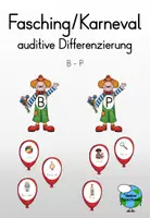 Vorschau - Spiele - auditive Differenzierung B - P (Fasching/Karneval) - Deckblatt