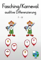 Vorschau - Spiele - auditive Differenzierung F - W (Fasching/Karneval) - Deckblatt