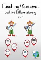 Vorschau - Spiele - auditive Differenzierung K - T (Fasching/Karneval) - Deckblatt