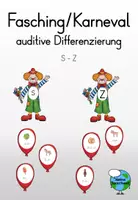 Vorschau - Spiele - auditive Differenzierung S - Z (Fasching/Karneval) - Deckblatt