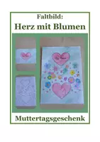 Vorschau - Mal- und Bastelvorlagen - Bastelvorlage: Faltbild "Herz mit Blumen" ("Für Mama") - Deckblatt