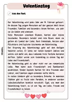 Vorschau - Arbeitsblätter - Freebie: Lesetext Valentinstag + Fragen - Seite 1