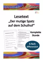 Vorschau - Stundenentwürfe - Lesetext differenziert "Der mutige Spatz" mit Aufgaben - Deckblatt