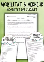 Vorschau - Arbeitsblätter - Mobilität und Verkehr - Lesetext Mobilität der Zukunft (differenziertes Arbeitsblatt) - Deckblatt
