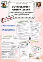 Vorschau - Stundenentwürfe - Atheismus & Agnostizismus ⭐ Unterrichtsmaterial mit 2 Wissensblättern, 2 Arbeitsblättern & Lösungen ⭐ - Deckblatt
