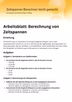 Vorschau - Arbeitsblätter - Arbeitsblatt Berechnung von Zeitspannen - Deckblatt