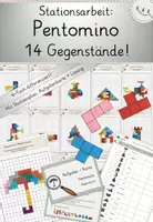Vorschau - Stationenlernen - Förderung Konzentration: Stationsarbeit Pentomino: 14xGegenstände, Problemlösendes Denken, Brain-Gyp, Konzentrationsförderung - Deckblatt