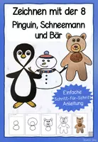 Vorschau - Mal- und Bastelvorlagen - Zeichnen mit der Acht: Pinguin, Schneemann und Bär (Zeichenanleitung Schritt für Schritt) - Seite 1
