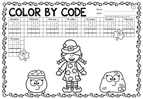 Vista previa - Hojas de trabajo - Color by code - Addition within 100 (St. Patrick's Day) | San Patricio Sumas y restas Matemáticas Inglés - página 3