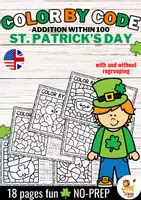 Vista previa - Hojas de trabajo - Color by code - Addition within 100 (St. Patrick's Day) | San Patricio Sumas y restas Matemáticas Inglés - Portada