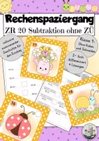 Vorschau - Arbeitsblätter - Rechenspaziergang Klasse 1: Subtraktion ZR20 ohne ZÜ. 2-fach differenziert mit Geschichte. Frühling. Minus - Deckblatt