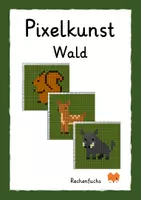 Vorschau - Mal- und Bastelvorlagen - Pixelkunst Wald, Waldtiere - Pixelart, Kunstunterricht - Deckblatt