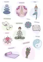 Vorschau - Mal- und Bastelvorlagen - 20 Yogasymbole zum Ausmalen + 20 farbige Illustrationen in DinA4 - Seite 1
