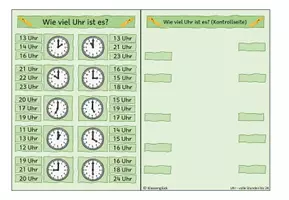Vorschau - Stationenlernen - Uhr- Volle Stunden bis 24 (Klammerkarten) - Seite 1