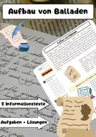 Vorschau - Arbeitsblätter - Aufbau Balladen: Hauptteil, Schluss, Spannung, Handlung - Deckblatt