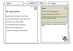 Vorschau - Arbeitsblätter - Zirkus Klasse 2 - Lesetexte mit Malauftrag - Seite 1