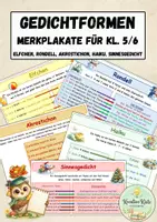 Vorschau - Präsentationen/Tafelbilder - Gedichtformen (Rondell, Elfchen, Haiku, Akrostichon, Sinnesgedicht) – Merkposter Kl. 5/6 - Deckblatt