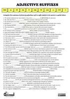 Vista previa - Hojas de trabajo - ADJECTIVE SUFFIXES – Worksheet (80 Sentences) - página 1