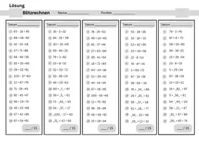 Vorschau - Arbeitsblätter - Blitzrechnen ZR 100 (Addition & Subtraktion) - Seite 2