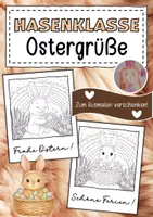 Vorschau - Mal- und Bastelvorlagen - Hasenklasse Ostergrüße zum Ausmalen - Deckblatt