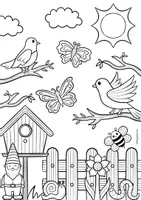 Vorschau - Arbeitsblätter - Der Garten im Frühling - Wimmelbild, Suchbild und Ausmalbild - Seite 1